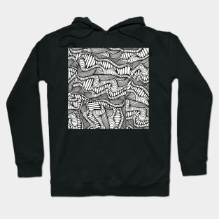 Black and White Zentangle Wavy Doodle Design Hoodie